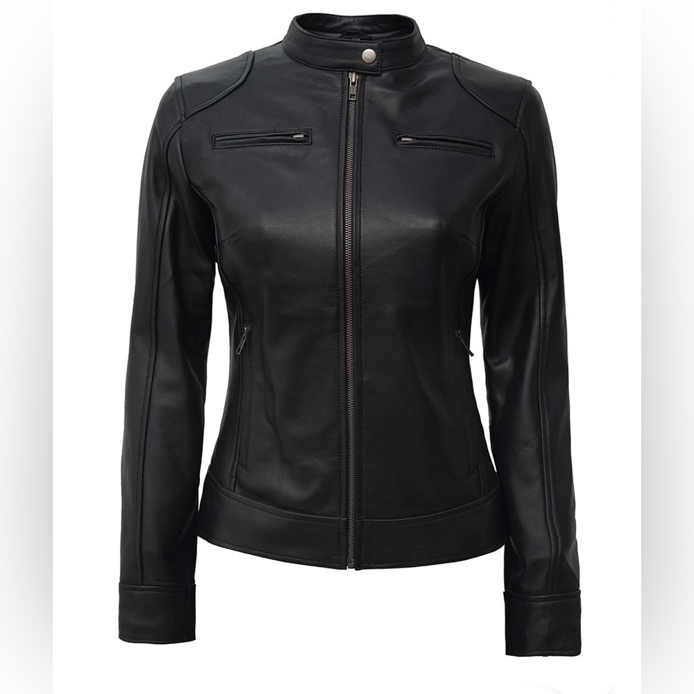 Dodge Women’s Black Lambskin Leather Moto Jacket NWT